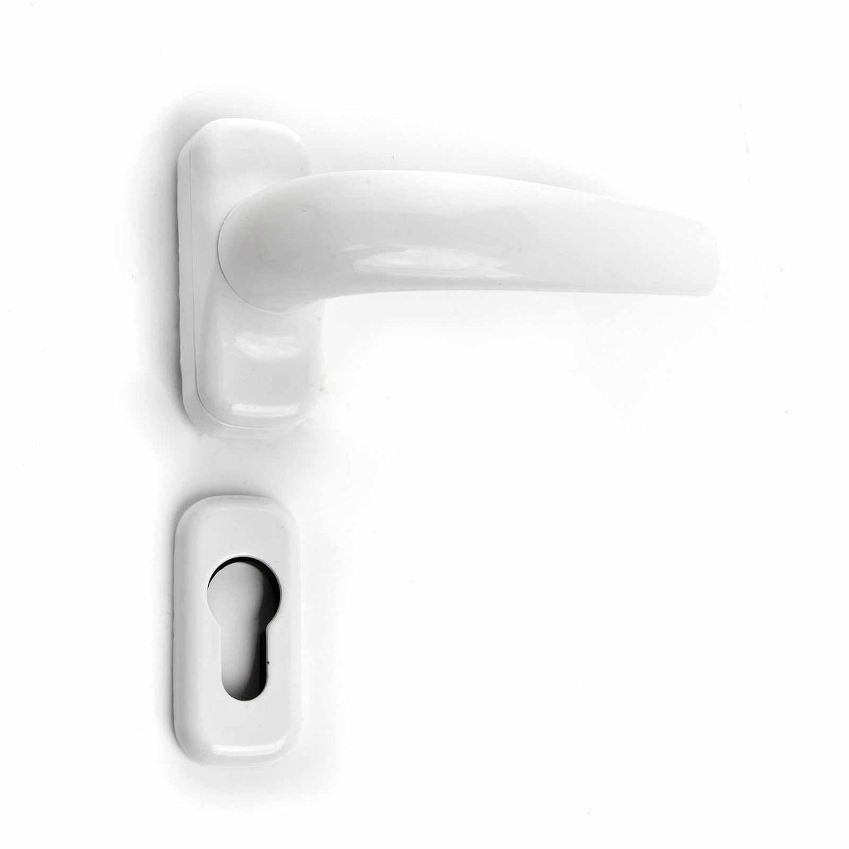 Mânere aluminiu Grecia X 502 albe pentru uși termopan, set 2 bucăți